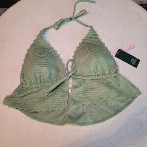 Women's Crochet Tie-Front Longline Green Bikini Swim Top XL Wild Fable NWT